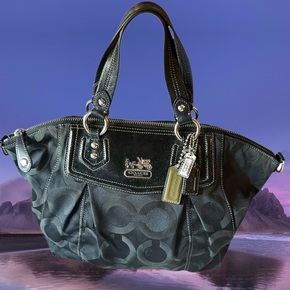 Coach Black Op-Art Madison Satchel with 3 Bag Tags- #F0968-14335